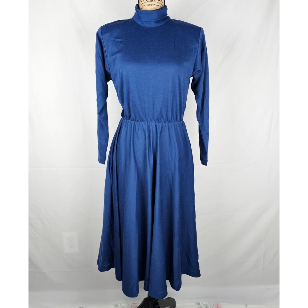 Impromptu Navy Blue Turtleneck Long Sleeve Midi Dress Size 6 Petite‎